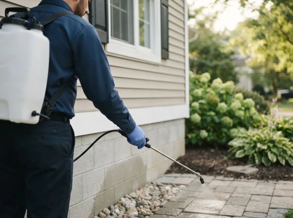 Pest control technician inspecting a home in Greenwood, VA